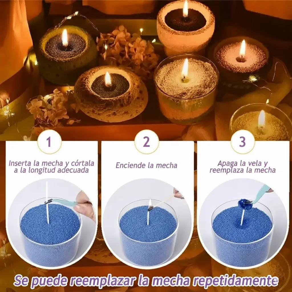 Vela de arena perlada + 100 mechas